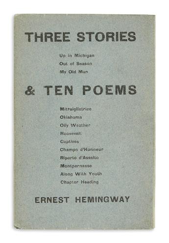 HEMINGWAY, ERNEST. Three Stories & Ten Poems.